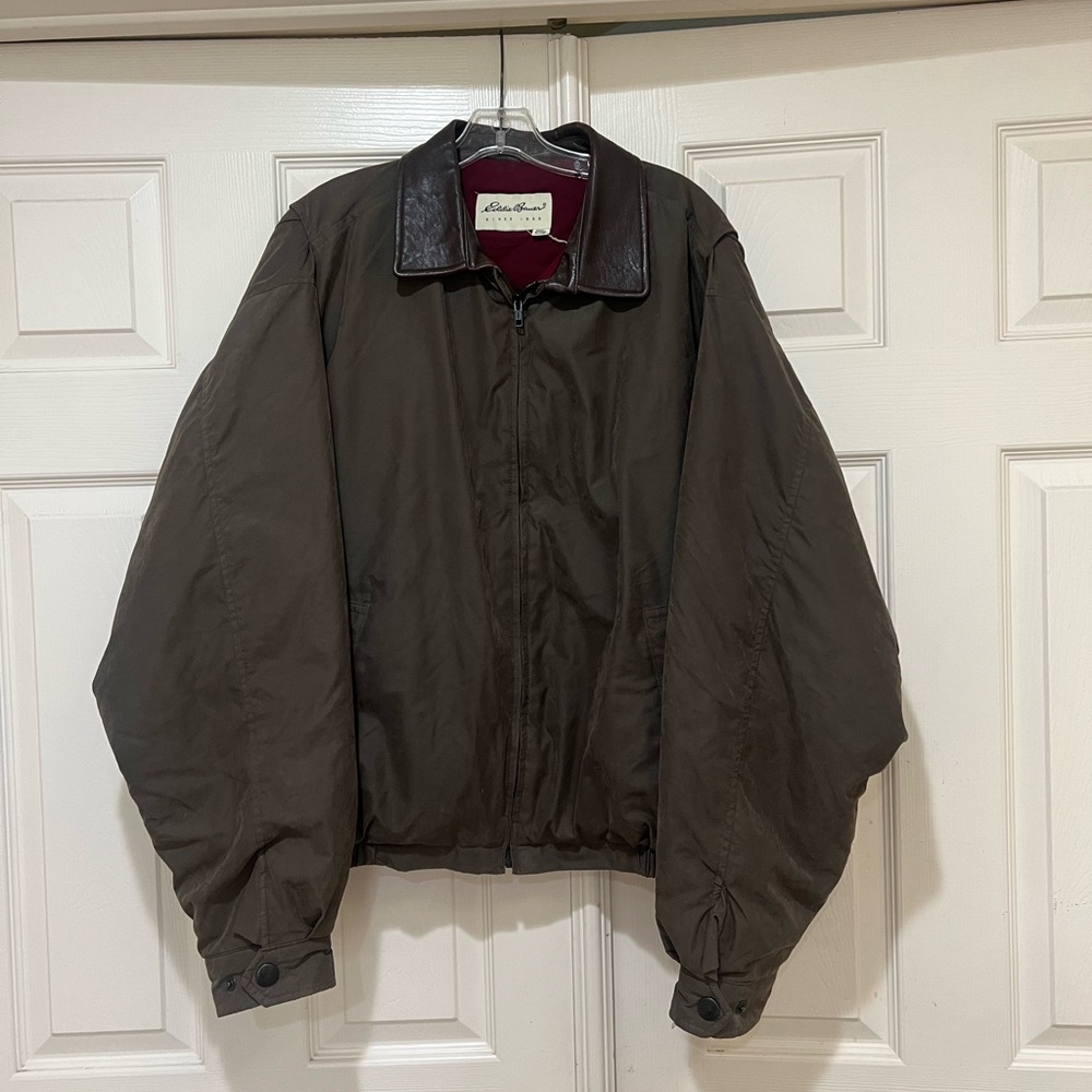 VNTG‎ Eddie Bauer Mens Green WAX  Full Lined gorpcore Grunge Field Jacket Y2K L